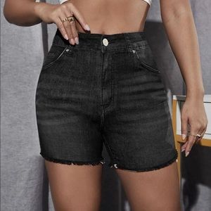 High Waist Raw Hem Denim Shorts